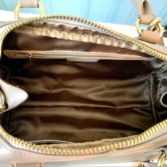 NWOT Cuore & Pelle Taupe Celeste Leather Satchel Bag 2 Handles + Crossbody Strap - Picture 10 of 13